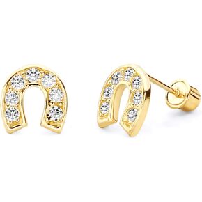 14k Yellow Gold Horse Shoe Stud Earrings with Screw Back