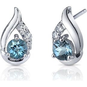 Peora London Blue Topaz Earrings 925 Sterling Silver, Radiant Teardrop Studs, Natural Gemstone Birthstone, 1 Carat Total Round Shape 5mm, Friction Backs
