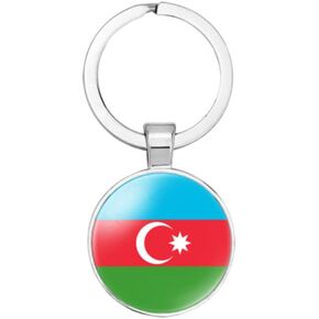 Azerbaijan Azerbaidzhan National Flag Key Chain Keyring Gift Men Women Keychain Stainless Steel and Inlaid Glass Materials
