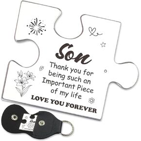 FTONENI Pocket Token Gifts for Son Birthday Graduation Christmas Gifts for Son from Mom Dad Long Distance Relationship Thank You Gifts Puzzle Piece Keepsake with PU Leather Keychain - PTA08, Silver, in Kuwait