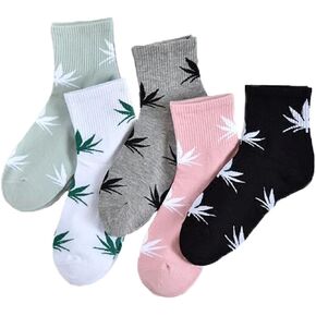 Summer Women Men's Cotton Socks Weed Leaf Casual Socks 5 Pairs