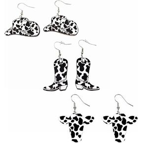 Cowboy Boots Earrings for Women Wooden Cow Print Cowboy Hat Earrings Funny Cow Shaped Lightweight Western Dangle Earring for Women Girls Halloween Costume Accessories Jewelry Gifts in Saudi Arabia
