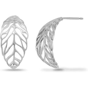 Boma Jewelry Sterling Silver Open Cut Out Tree Leaf Nature Post Hoop Earrings