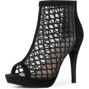 Perphy Platform Peep Toe Mesh Back Zip Stiletto Heel Sandal for Women
