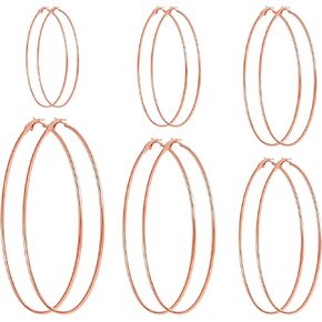 Sloong 6 pairs Big Hoop Earrings Set, Stainless Steel Hoop Earrings Huge Giant Hoop Earrings Set Oversized Hoop Earrings 90s Earrings for Women Girls (50/60/70/80/90/100mm)