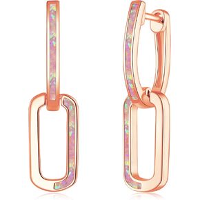 أقراط هوجي هوب من CiNily Paperclip للنساء، أقراط ربط سلسلة أوبال النار، أقراط متدلية صغيرة مطلية بالذهب الأبيض عيار 14 قيراط للآذان الحساسة، أقراط مستطيلة لهدايا عيد الميلاد in Kuwait