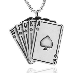 Fusamk Punk Rock Stainless Steel Playing Card Poker Pendant Necklace