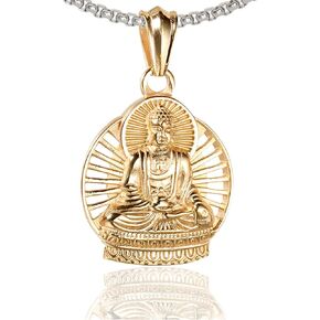 Xusamss Punk Buddha Necklace Religious Pendant Necklace,22inches Link Chain