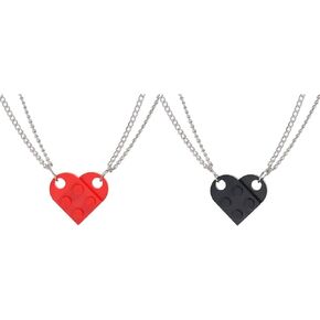 2Set Matching Brick Necklace for Couples,Brick Block Love Heart Pendant Necklace Set, Detachable Friendship Necklaces