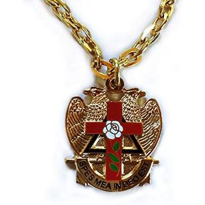 32nd Degree Rose Croix Cross Scottish Rite Masonic Necklace - [Gold & Red][1 1/8'' Tall]