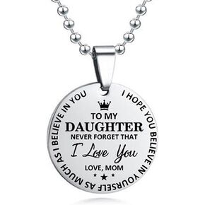 Frodete To My Son Necklace To My Daughter Necklace Dainty Mother Daugter Son Necklace Letter Round Charm Pendant Link Chain Necklace I Love You Necklace for Son and Daughter Gifts
