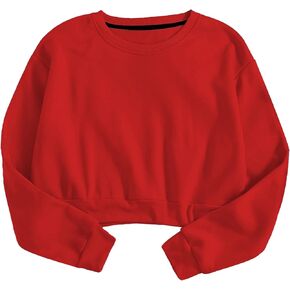 Verdusa Women's Basic Long Sleeve Crew Neck Crop Pullover Top Sweatshirt