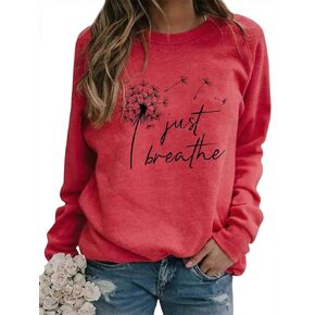 Ezcosplay Women Dandelion Graphic T-Shirts Just Breathe Long Sleeve Shirts Letter Print Sweatshirt