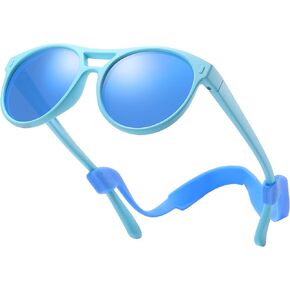 DUCO Aviator Sunglasses for Kids Boys Girls Vintage Flexible Polarized Sun Glasses with Strap UV Protection DK030