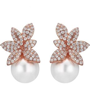 Cubic Zirconia Pearl Stud Earrings Bride Wedding Earrings for Women Prom