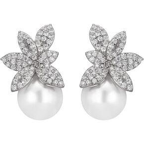 Cubic Zirconia Pearl Stud Earrings Bride Wedding Earrings for Women Prom