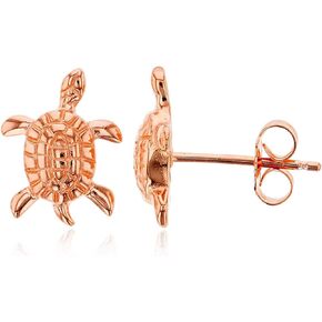 Solid 925 Sterling Silver Polished Sea Turtle Stud Earrings for Women and Girls | 12.5mm Gold Plated Hypoallergenic Studs