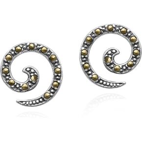Elegantly Spiraling Marcasite Style Pyrite & .925 Sterling Silver Stud Earrings