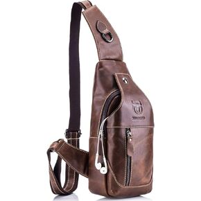 BULLCAPTAIN Genuine Leather Men Sling Crossbody Chest Bag Travel Sling Backpack