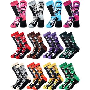 Newcotte 12 Pairs Digital Camo Football Socks Athletics Baseball Soccer Funny Crew Socks Sports Camo Socks Football Lover Gifts for Youth Women and Men, Multicolor