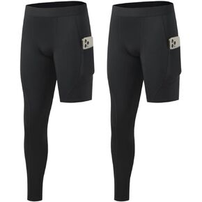 Blaward 2 Pack Men's Compression Pants Single Leg Tight Sports Long Pants with Pockets for Basketball Base Layer Leggings