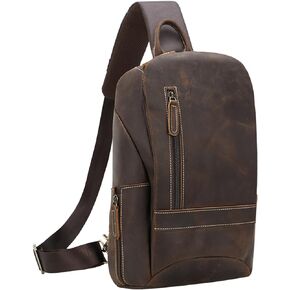 حقيبة كتف من الجلد الطبيعي من TIDING للرجال، حقيبة كتف كاجوال للمشي لمسافات طويلة على الصدر، تناسب جهاز iPad مقاس 11 بوصة in Kuwait