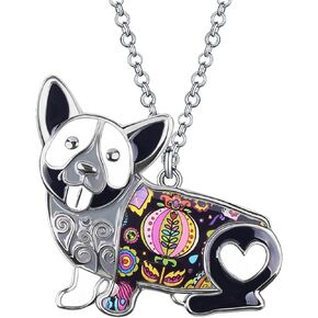 BONSNY Love Heart Enamel Zinc Alloy Metal Corgi Dog Necklace Animal pendant Unique Design