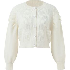 Women's Long Sleeve Cardigan Sweater Button Open Front Crewneck Knit Top