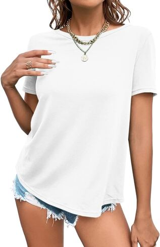 Zuoyouzi Women's Twist Backless Short Sleeve T Shirts Tops Round Neck Curved Hem Casual Workout Tee T-Shirts in Saudi Arabia