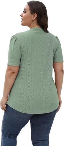 DOLNINE Womens-Plus-Size-Tops Casual Puff Short Sleeve Crewneck Eyelet Tunic Shirts XL-5XL in Kuwait