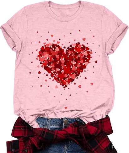 Valentine's Day Shirt for Women Casual Girl Friend Gift T Shirt Cute Love Heart Graphic Tees Short Sleeve Tshirt Top in Saudi Arabia