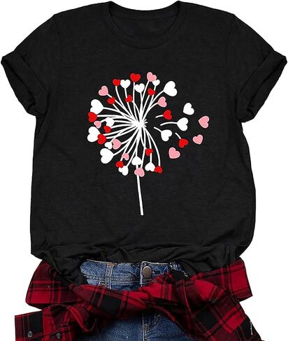 Valentine's Day Shirt for Women Casual Girl Friend Gift T Shirt Cute Love Heart Graphic Tees Short Sleeve Tshirt Top in Saudi Arabia