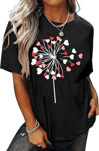 Valentine's Day Shirt for Women Casual Girl Friend Gift T Shirt Cute Love Heart Graphic Tees Short Sleeve Tshirt Top in Saudi Arabia