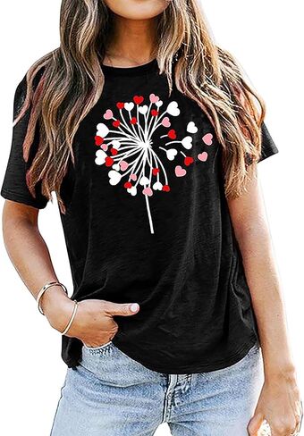 Valentine's Day Shirt for Women Casual Girl Friend Gift T Shirt Cute Love Heart Graphic Tees Short Sleeve Tshirt Top in Saudi Arabia