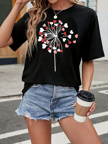 Valentine's Day Shirt for Women Casual Girl Friend Gift T Shirt Cute Love Heart Graphic Tees Short Sleeve Tshirt Top in Saudi Arabia