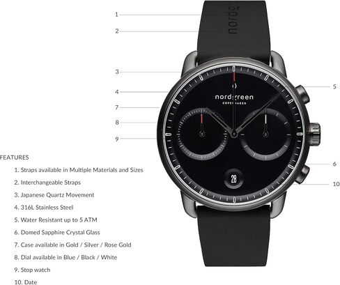 Nordgreen Pioneer Men's Gun Metal Chronograph Watch with Black Dial and Interchangeable Straps in Saudi Arabia