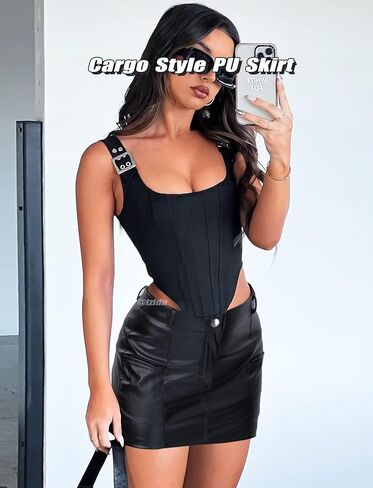 TZLDN Women's High Waist Faxu Leather Skirt Split Bodycon PU Pencil Mini Skirts in Kuwait