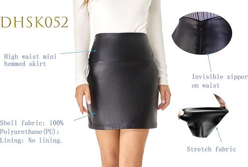 تنورة DIASHINY من الجلد الصناعي للنساء، تنورة قصيرة قصيرة عالية الخصر من البولي يوريثان، تنانير ضيقة ومثيرة in Kuwait