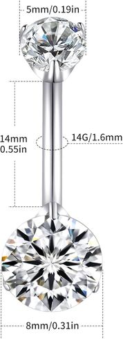 ZUOPOEKI التيتانيوم البطن زر الدائري داخليا الخيوط طويلة 10 مللي متر/12 مللي متر/14 مللي متر البطن زر ثقب المجوهرات للنساء in Kuwait