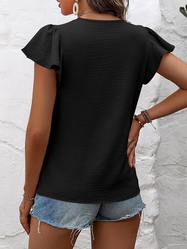 Imily Bela Womens Tops Dressy Casual Ruffle Sleeve T-Shirts Pleated Summer Boho Blouses in Saudi Arabia