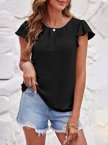 Imily Bela Womens Tops Dressy Casual Ruffle Sleeve T-Shirts Pleated Summer Boho Blouses in Saudi Arabia