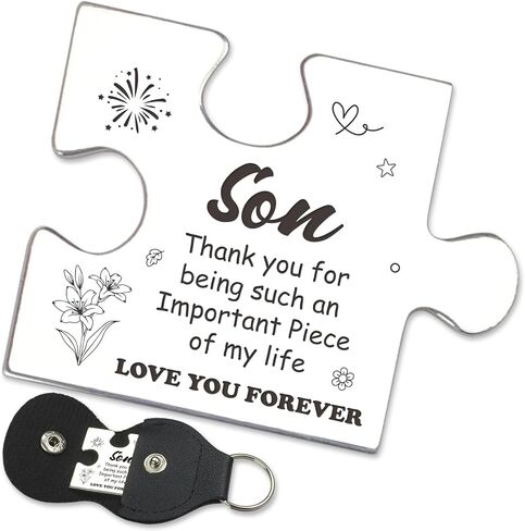 FTONENI Pocket Token Gifts for Son Birthday Graduation Christmas Gifts for Son from Mom Dad Long Distance Relationship Thank You Gifts Puzzle Piece Keepsake with PU Leather Keychain - PTA08, Silver, in Kuwait