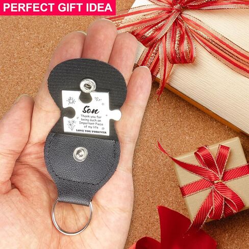 FTONENI Pocket Token Gifts for Son Birthday Graduation Christmas Gifts for Son from Mom Dad Long Distance Relationship Thank You Gifts Puzzle Piece Keepsake with PU Leather Keychain - PTA08, Silver, in Kuwait