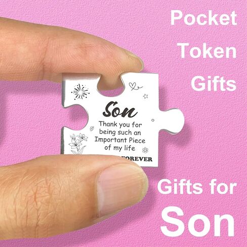 FTONENI Pocket Token Gifts for Son Birthday Graduation Christmas Gifts for Son from Mom Dad Long Distance Relationship Thank You Gifts Puzzle Piece Keepsake with PU Leather Keychain - PTA08, Silver, in Kuwait