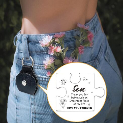 FTONENI Pocket Token Gifts for Son Birthday Graduation Christmas Gifts for Son from Mom Dad Long Distance Relationship Thank You Gifts Puzzle Piece Keepsake with PU Leather Keychain - PTA08, Silver, in Kuwait