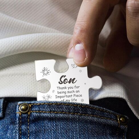 FTONENI Pocket Token Gifts for Son Birthday Graduation Christmas Gifts for Son from Mom Dad Long Distance Relationship Thank You Gifts Puzzle Piece Keepsake with PU Leather Keychain - PTA08, Silver, in Kuwait