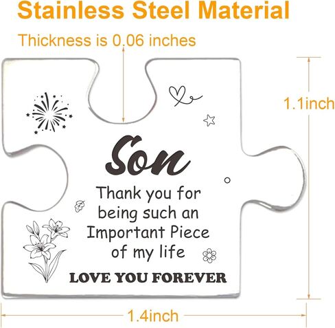 FTONENI Pocket Token Gifts for Son Birthday Graduation Christmas Gifts for Son from Mom Dad Long Distance Relationship Thank You Gifts Puzzle Piece Keepsake with PU Leather Keychain - PTA08, Silver, in Kuwait