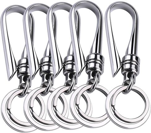 5 عبوات من حلقات المفاتيح المعدنية من ريفيني، حامل سلسلة مفاتيح للسيارة / مكتشف المفاتيح، مشابك سلسلة مفاتيح متينة للجنسين، فضي، 3.6 × 1.3 انش in Kuwait