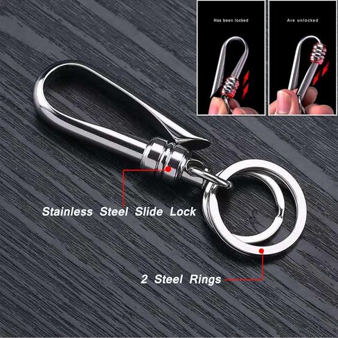 5 عبوات من حلقات المفاتيح المعدنية من ريفيني، حامل سلسلة مفاتيح للسيارة / مكتشف المفاتيح، مشابك سلسلة مفاتيح متينة للجنسين، فضي، 3.6 × 1.3 انش in Kuwait