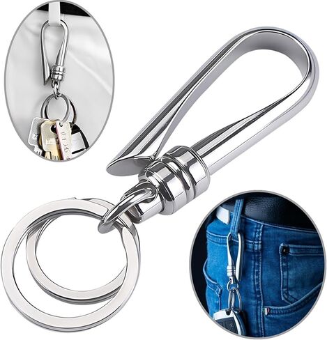 5 عبوات من حلقات المفاتيح المعدنية من ريفيني، حامل سلسلة مفاتيح للسيارة / مكتشف المفاتيح، مشابك سلسلة مفاتيح متينة للجنسين، فضي، 3.6 × 1.3 انش in Kuwait
